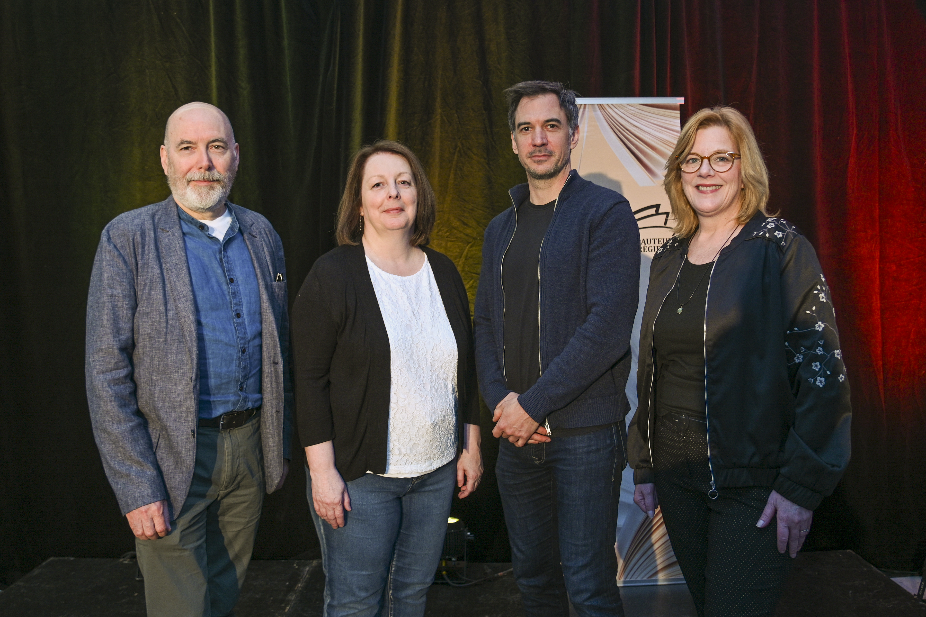 Prix Bernadette-Renaud- Hugo Léger, finaliste; Linda Amyot, présidente de l'AAM; Jean-Françcois Sénéchal, lauréat; Maryse Pagé, finaliste.jpg